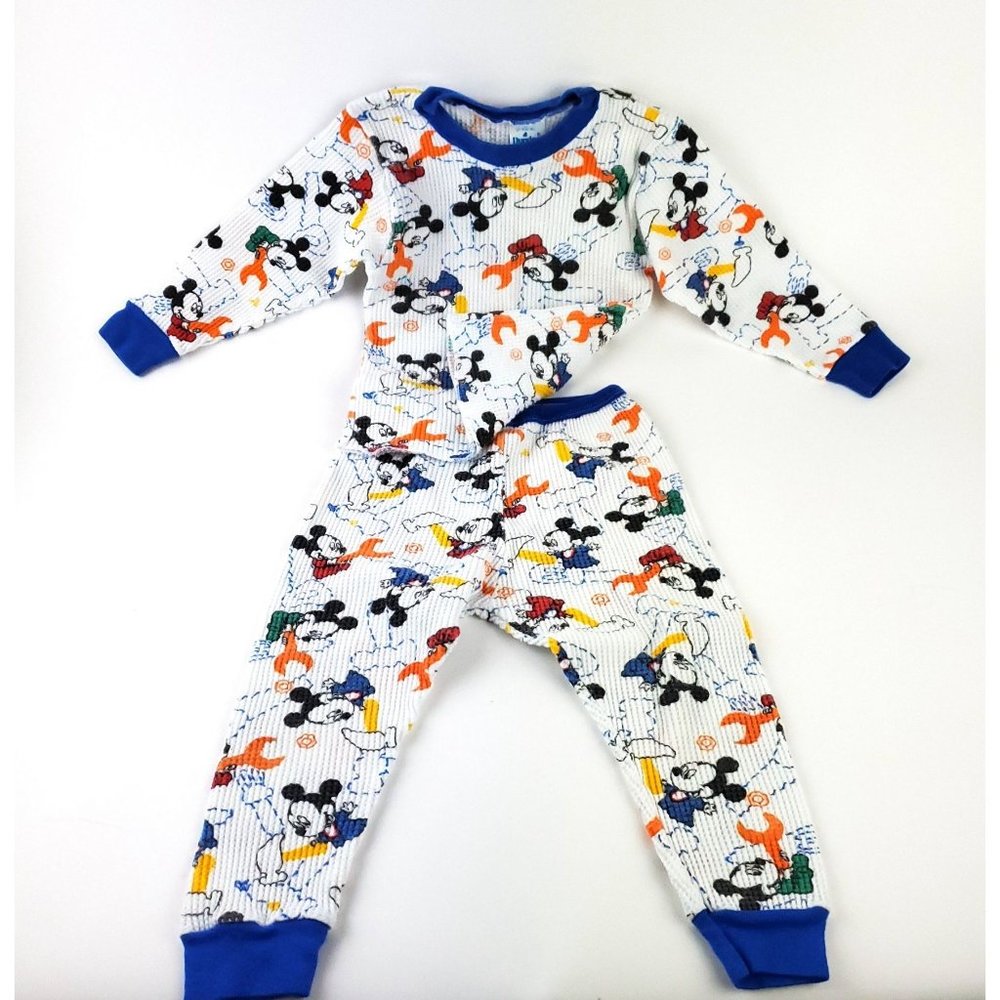 Vintage 90's Disney Baby Mickey Mouse Dundee Brand Thermal Set 3T Made in USA!